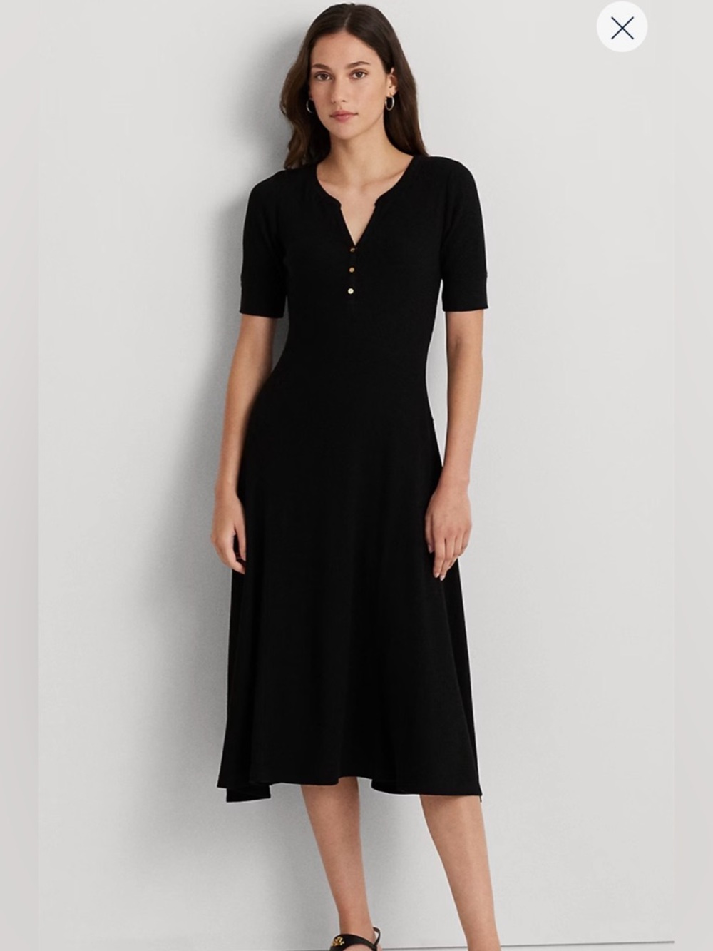 Ralph Lauren Cotton Fit-and-Flare Dress  in Black size L Minimalist Preppy